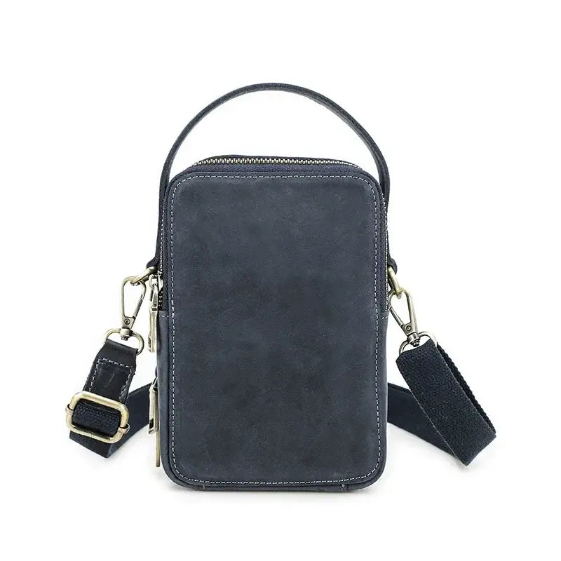 Men’s Leather Phone Crossbody Bag – Vertical Card Slot Carry - Blue