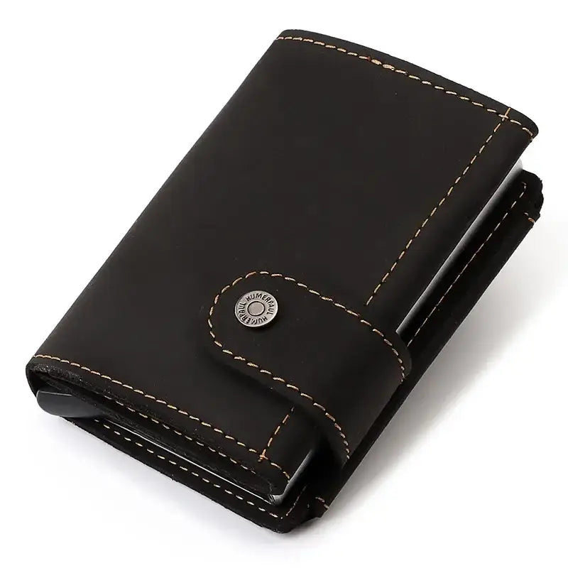 Men’s Leather RFID Card Holder – Pop-Up Wallet with Money Clip - Black