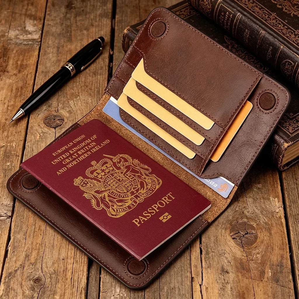 Men’s Leather RFID Passport Holder - Card & Boarding Pass Slots