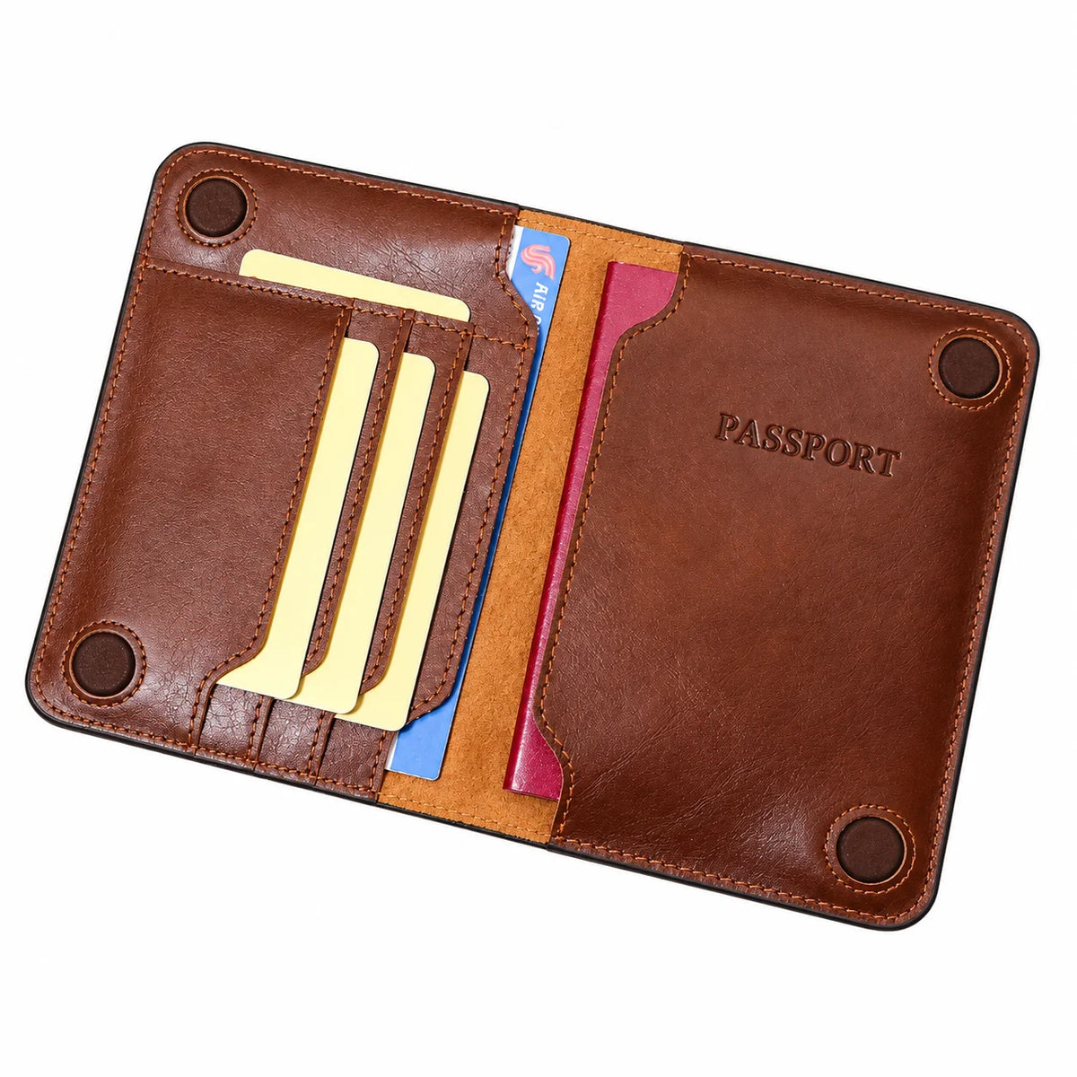 Men’s Leather RFID Passport Holder - Card & Boarding Pass Slots - Brown