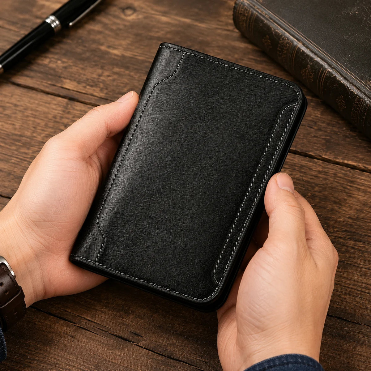 Men’s Leather RFID Passport Holder - Card & Boarding Pass Slots
