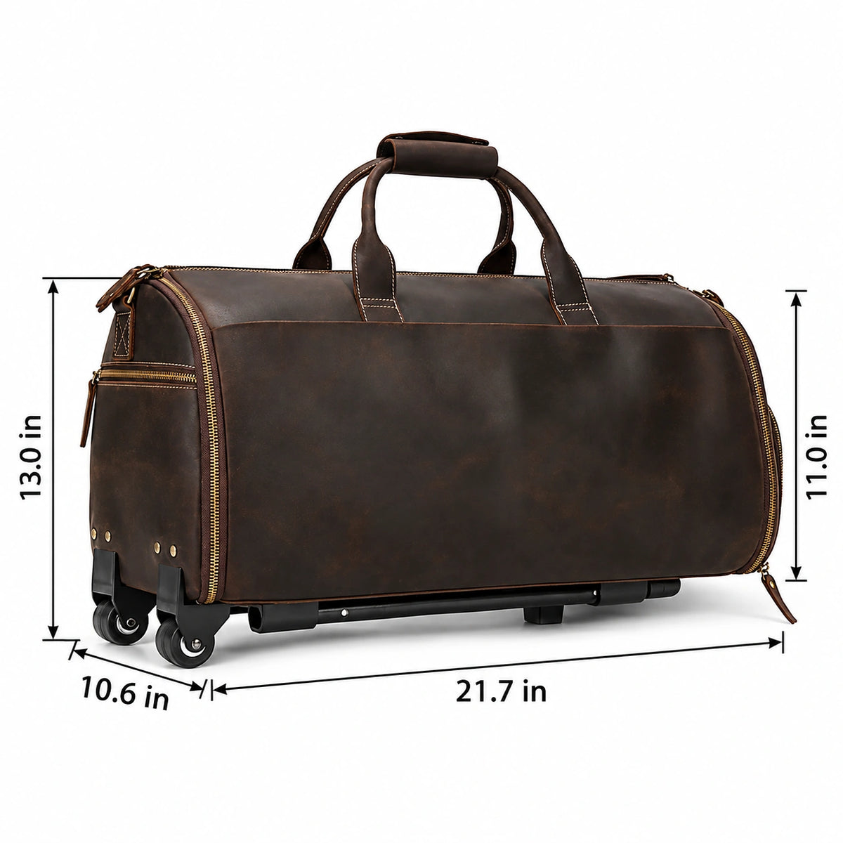 Men’s Leather Rolling Duffle Bag – Wheeled Weekender Travel Bag