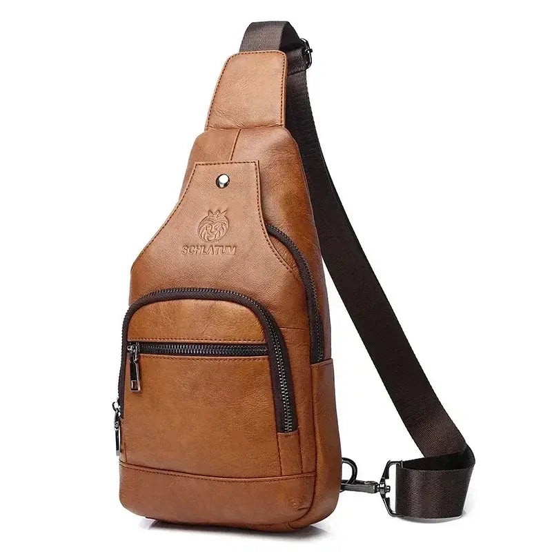 Men’s Leather Sling Bag – Compact Crossbody Everyday Carry - Marron