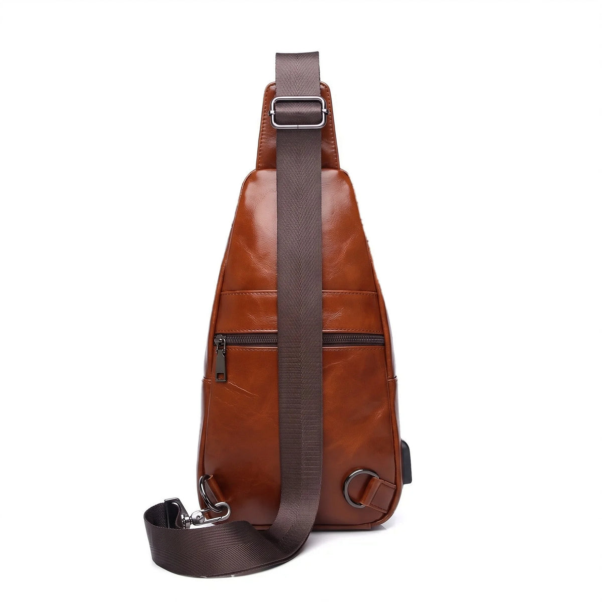 Men’s Leather Sling Bag - Compact Diagonal Carry with Rear Zip Pocket