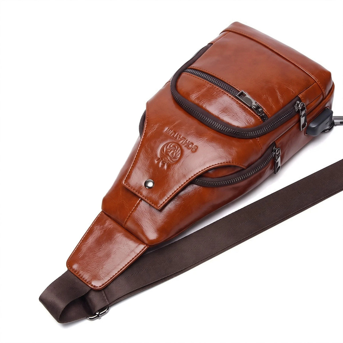 Men’s Leather Sling Bag - Compact Diagonal Carry with Rear Zip Pocket