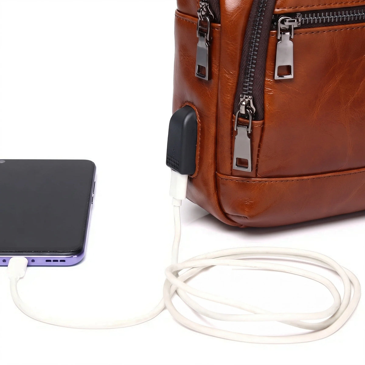 Men’s Leather Sling Bag - Compact Diagonal Carry with Rear Zip Pocket