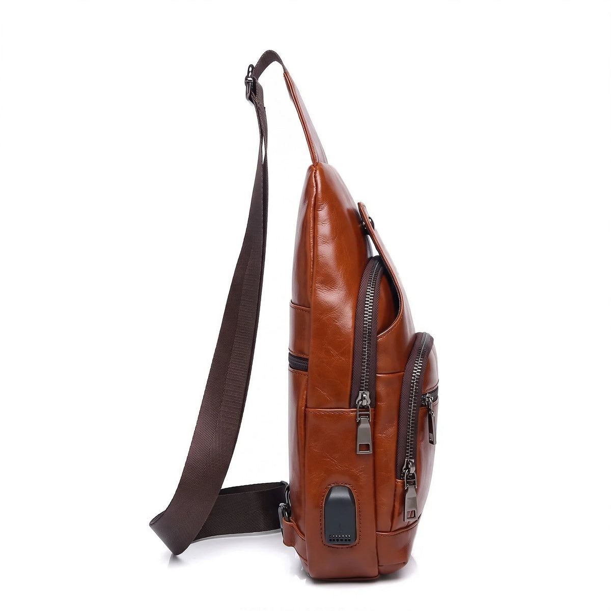 Men’s Leather Sling Bag - Compact Diagonal Carry with Rear Zip Pocket