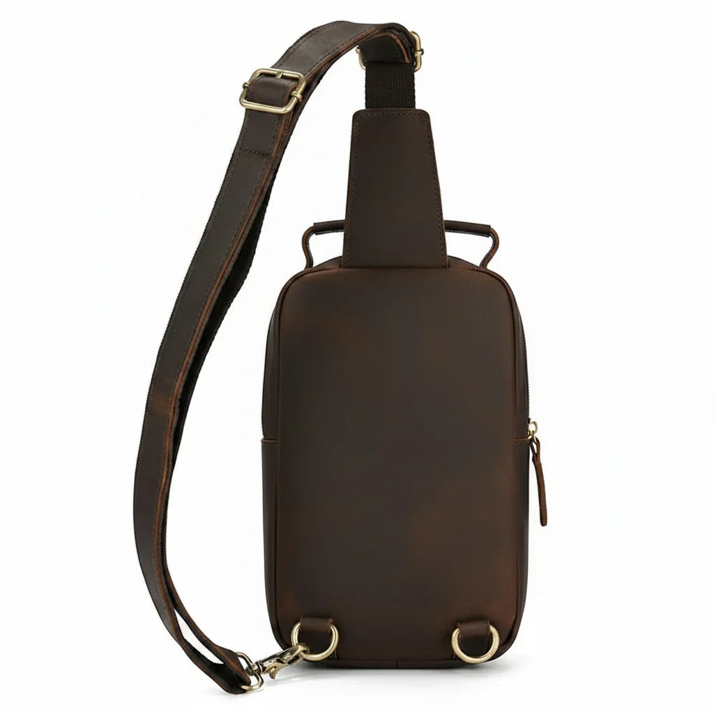 Men’s Leather Sling Bag - Crazy Horse Chest Bag 3-Pocket