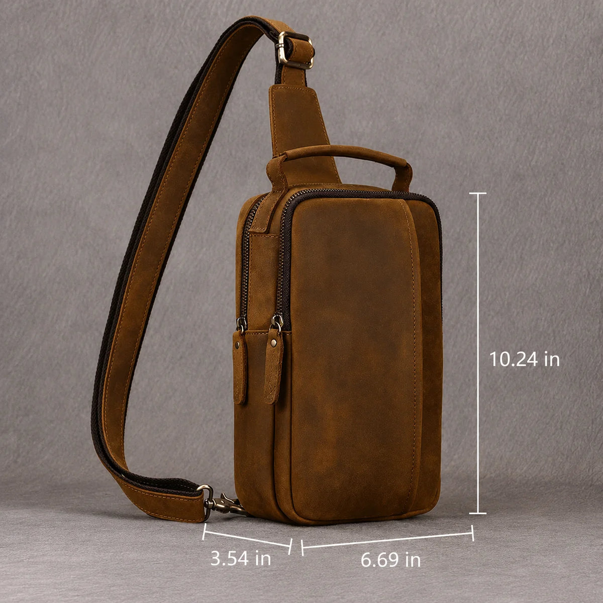 Men’s Leather Sling Bag - Crazy Horse Chest Bag 3-Pocket