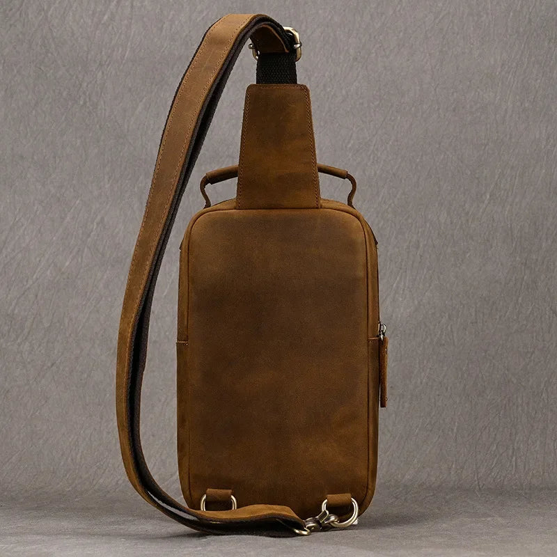 Men’s Leather Sling Bag - Crazy Horse Chest Bag 3-Pocket