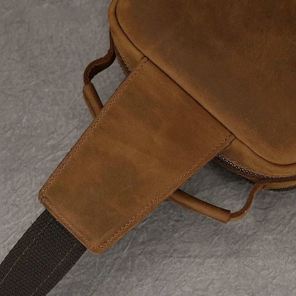 Men’s Leather Sling Bag - Crazy Horse Chest Bag 3-Pocket