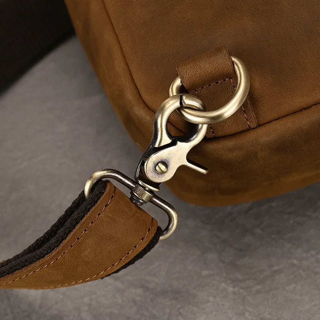 Men’s Leather Sling Bag - Crazy Horse Chest Bag 3-Pocket