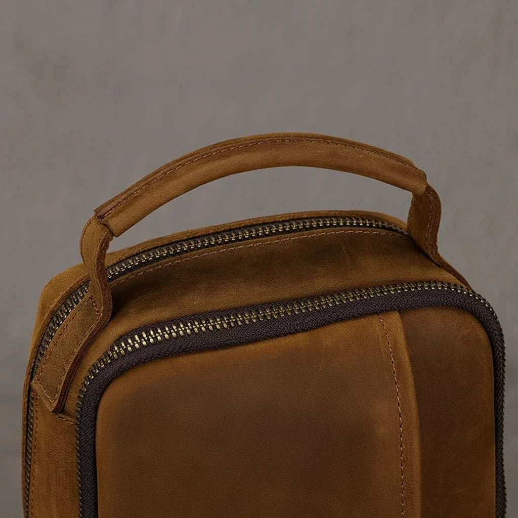 Men’s Leather Sling Bag - Crazy Horse Chest Bag 3-Pocket