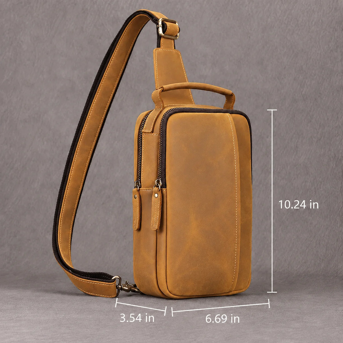 Men’s Leather Sling Bag - Crazy Horse Chest Bag 3-Pocket