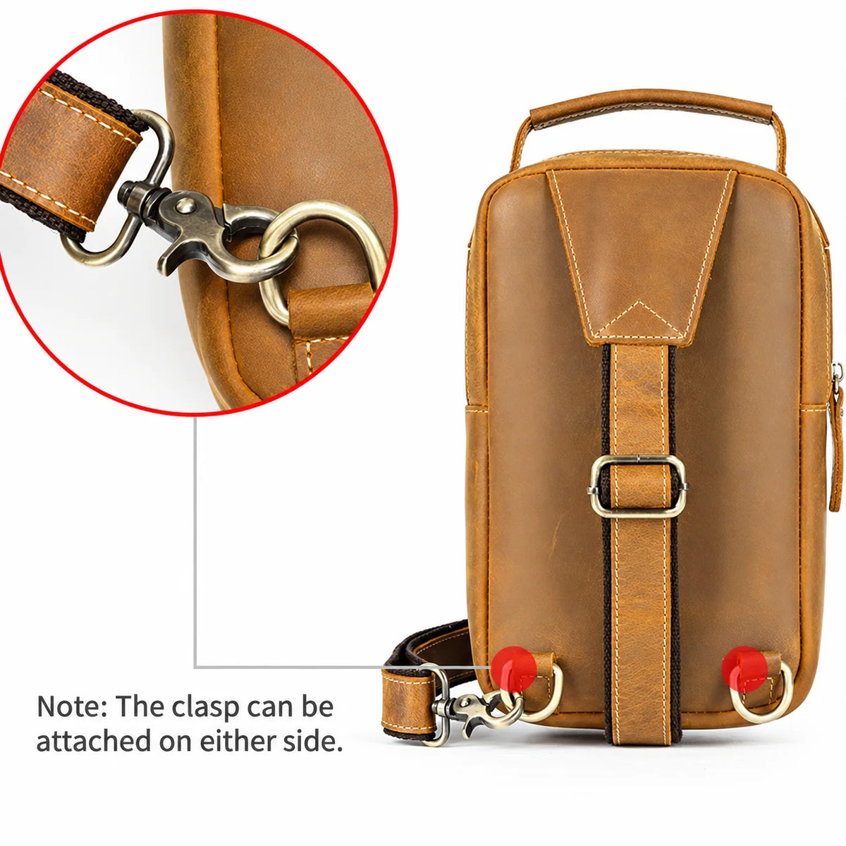 Men’s Leather Sling Bag - Crazy Horse Chest Bag 3-Pocket