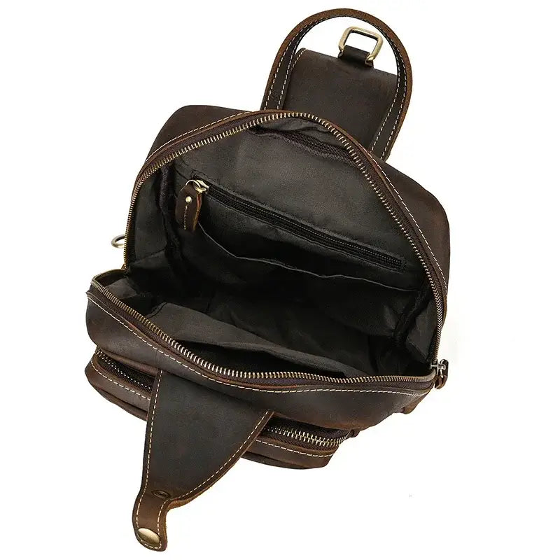 Men’s Leather Sling Bag – Crazy Horse Crossbody Chest Bag