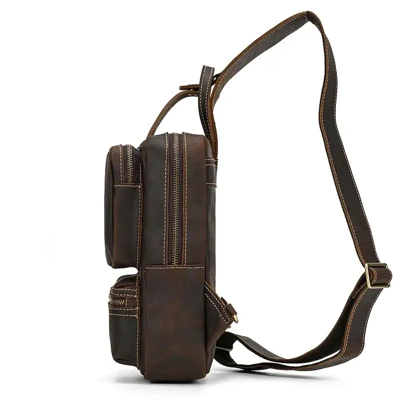 Men’s Leather Sling Bag – Crazy Horse Crossbody Chest Bag