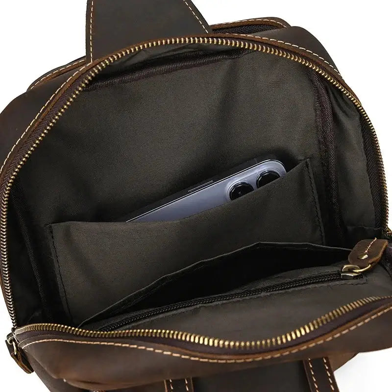 Men’s Leather Sling Bag – Crazy Horse Crossbody Chest Bag