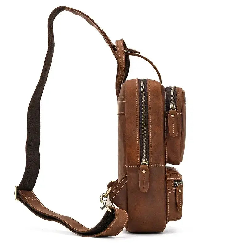 Men’s Leather Sling Bag – Crazy Horse Crossbody Chest Bag
