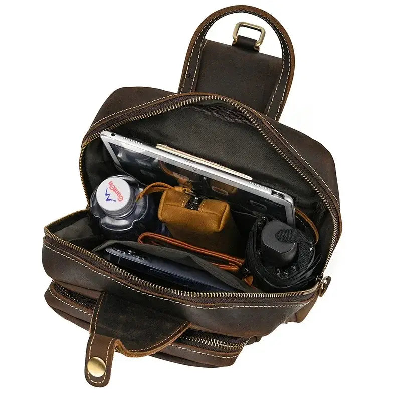 Men’s Leather Sling Bag – Crazy Horse Crossbody Chest Bag