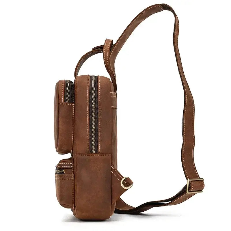 Men’s Leather Sling Bag – Crazy Horse Crossbody Chest Bag