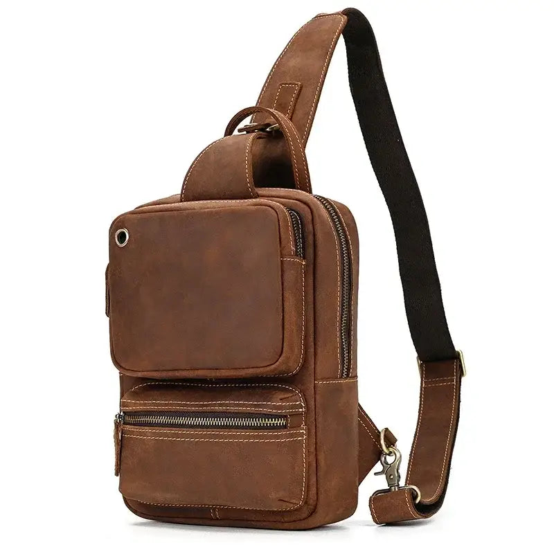 Men’s Leather Sling Bag – Crazy Horse Crossbody Chest Bag