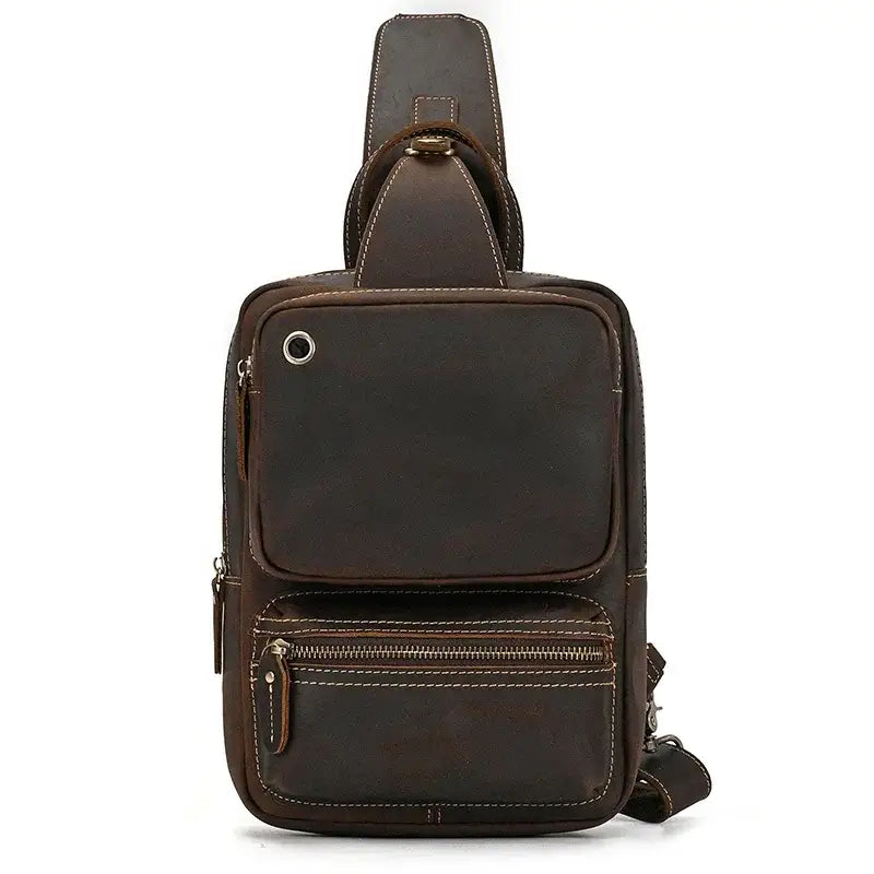 Men’s Leather Sling Bag – Crazy Horse Crossbody Chest Bag