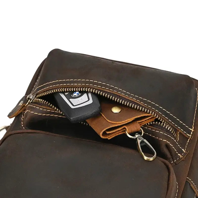 Men’s Leather Sling Bag – Crazy Horse Crossbody Chest Bag