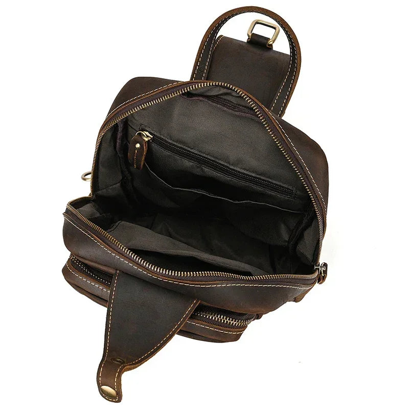 Men’s Leather Sling Bag – Crazy Horse Crossbody Chest Bag