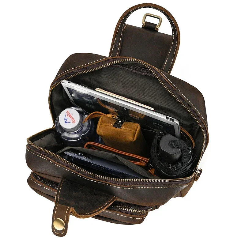 Men’s Leather Sling Bag – Crazy Horse Crossbody Chest Bag