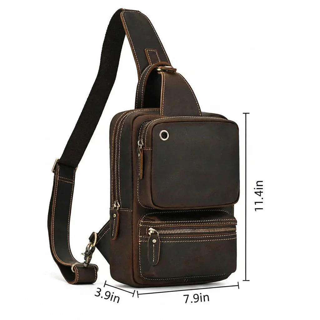 Men’s Leather Sling Bag – Crazy Horse Crossbody Chest Bag