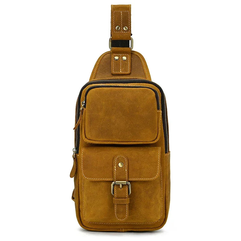 Men’s Leather Sling Bag - Crazy Horse Flap Chest Bag