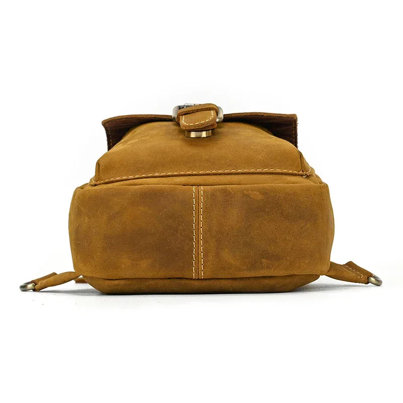 Men’s Leather Sling Bag - Crazy Horse Flap Chest Bag