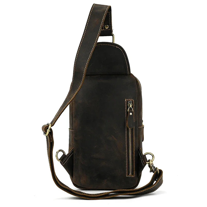 Men’s Leather Sling Bag - Crazy Horse Flap Chest Bag