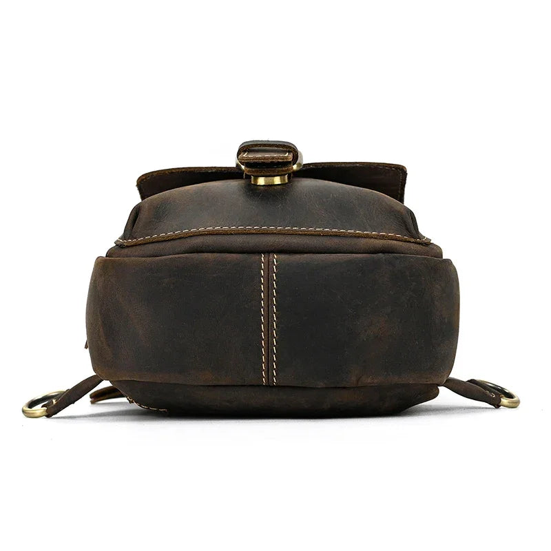 Men’s Leather Sling Bag - Crazy Horse Flap Chest Bag