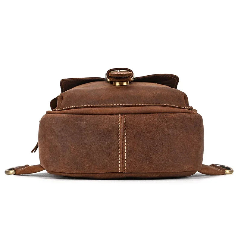 Men’s Leather Sling Bag - Crazy Horse Flap Chest Bag