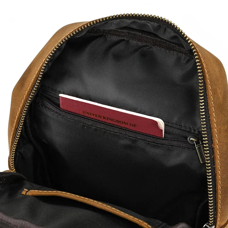 Men’s Leather Sling Bag - Crazy Horse Flap Chest Bag