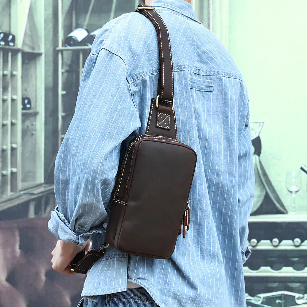 Men’s Leather Sling Bag - Crazy Horse Vintage