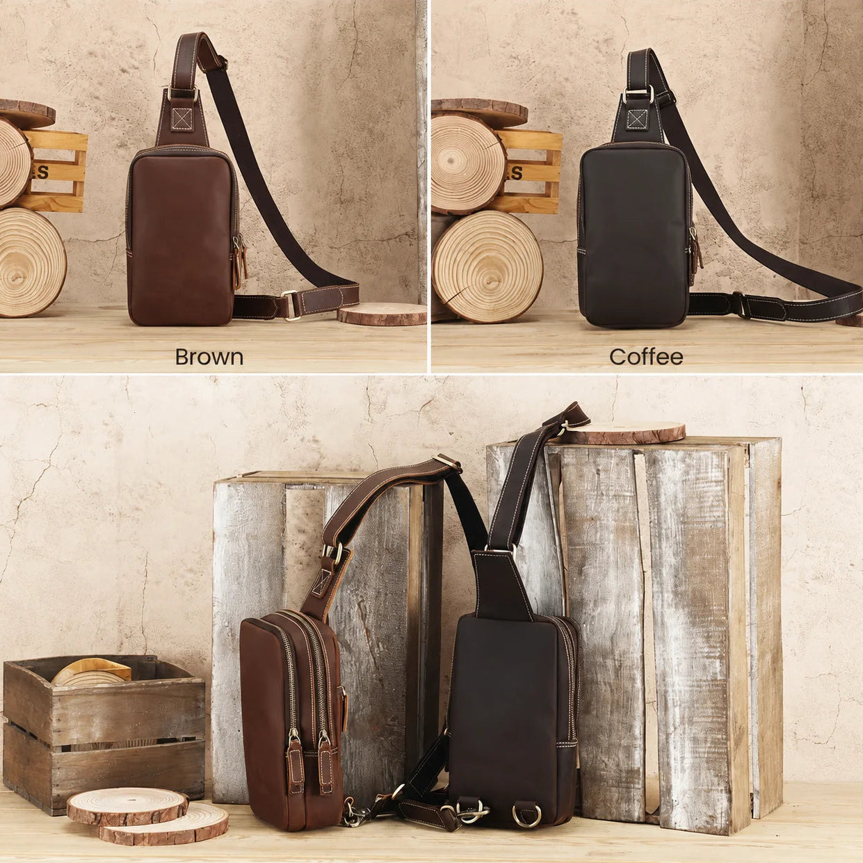 Men’s Leather Sling Bag - Crazy Horse Vintage