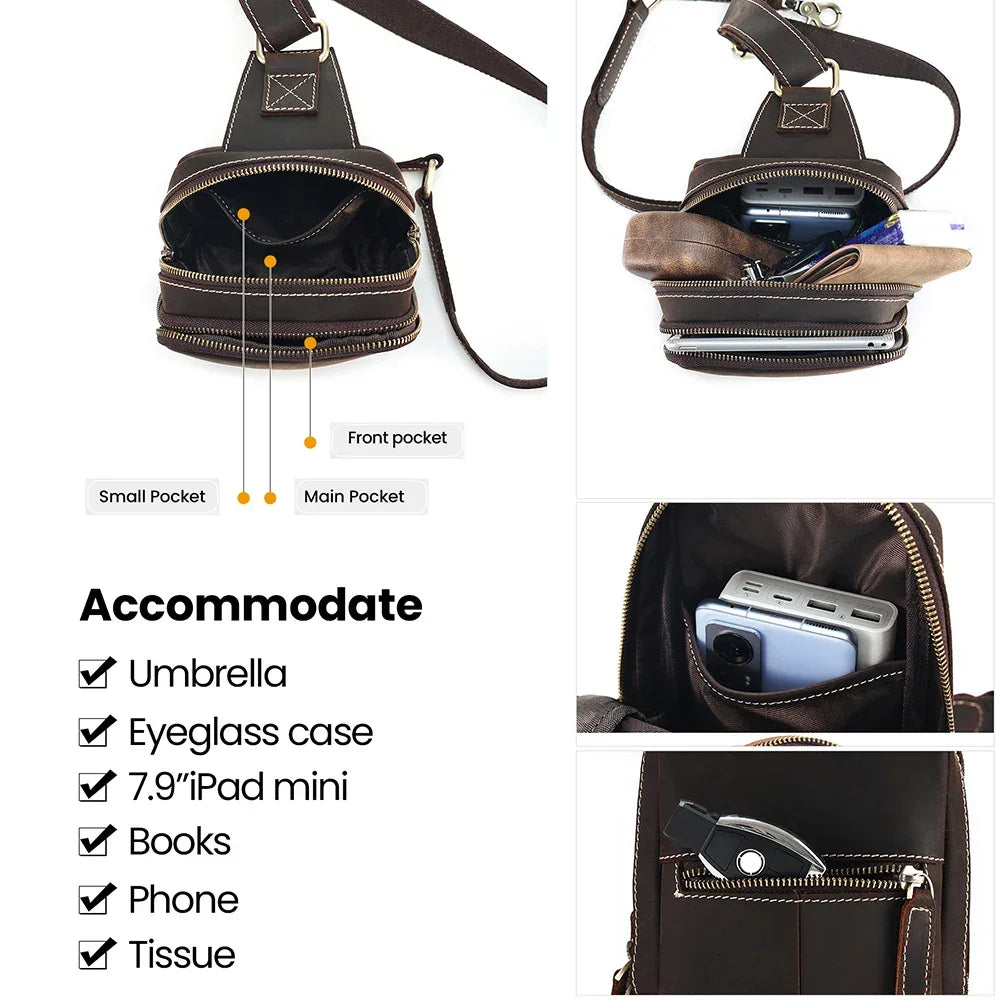 Men’s Leather Sling Bag - Crazy Horse Vintage