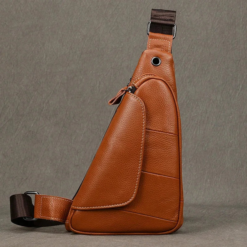 Men’s Leather Sling Bag - Genuine Cowhide Chest Pack