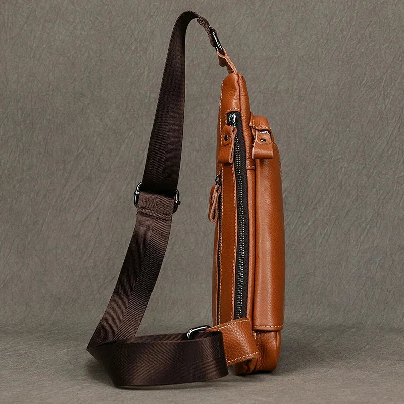 Men’s Leather Sling Bag - Genuine Cowhide Chest Pack