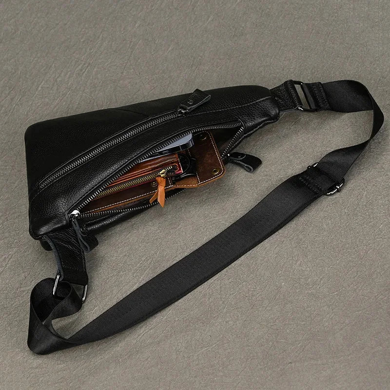 Men’s Leather Sling Bag - Genuine Cowhide Chest Pack