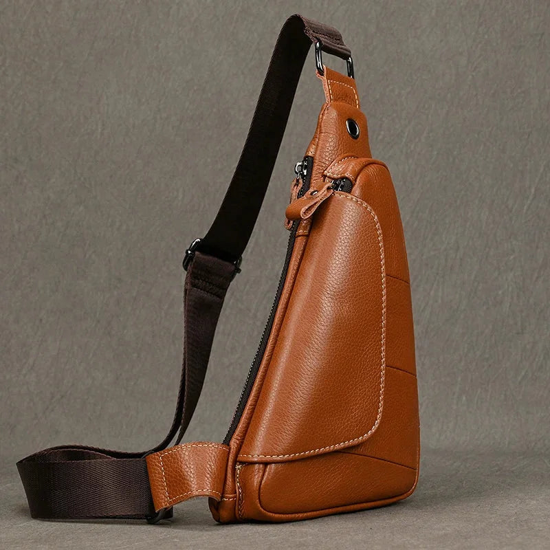 Men’s Leather Sling Bag - Genuine Cowhide Chest Pack