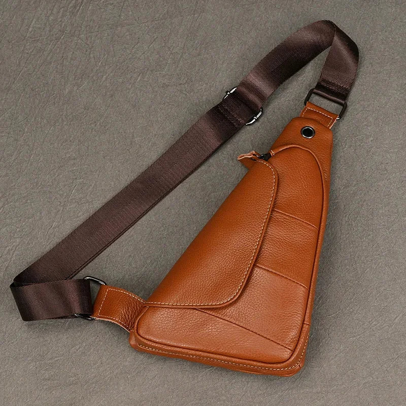 Men’s Leather Sling Bag - Genuine Cowhide Chest Pack