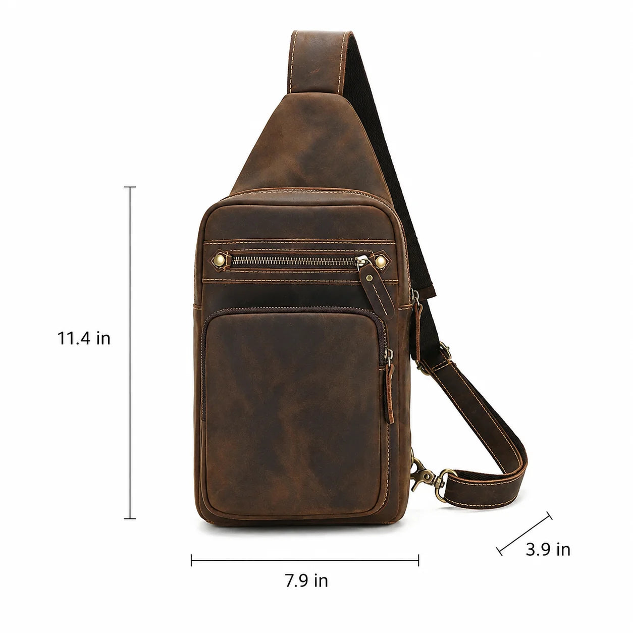 Men’s Leather Sling Bag - Multi-Pocket Tablet Crossbody