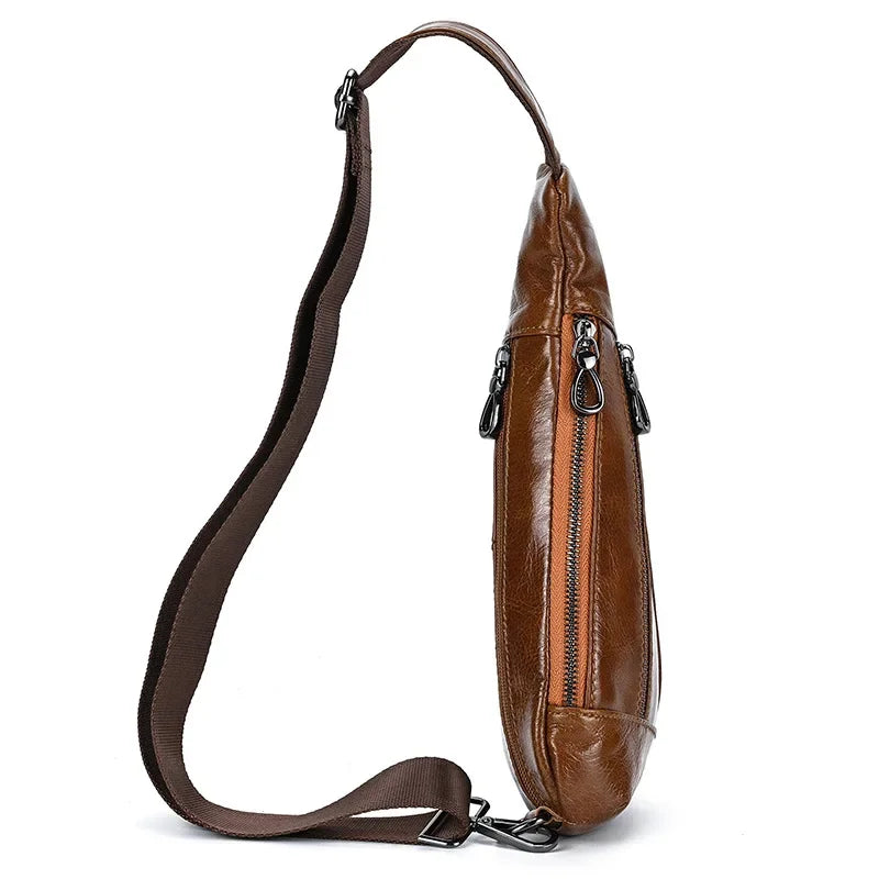 Men’s Leather Sling Bag - Oil Wax Cowhide Compact Chest Pack