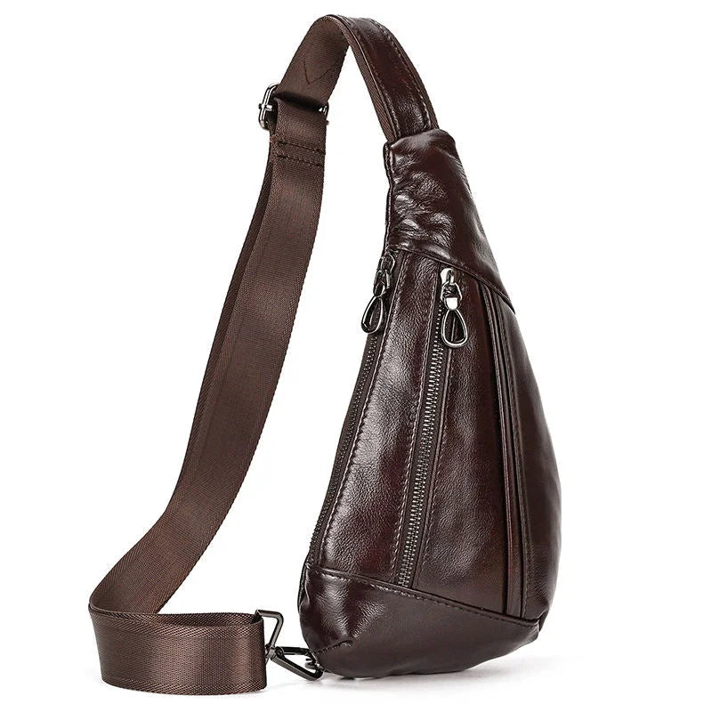 Men’s Leather Sling Bag - Oil Wax Cowhide Compact Chest Pack