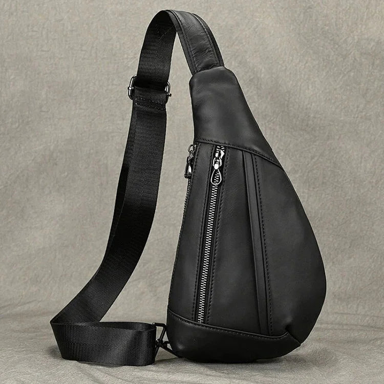 Men’s Leather Sling Bag - Oil Wax Cowhide Compact Chest Pack