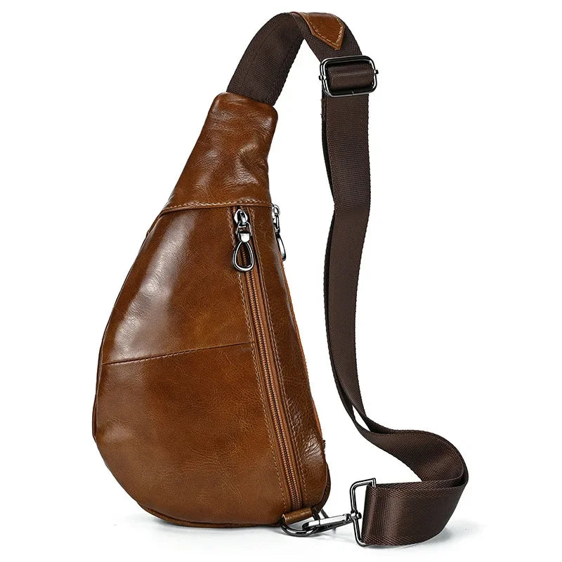 Men’s Leather Sling Bag - Oil Wax Cowhide Compact Chest Pack